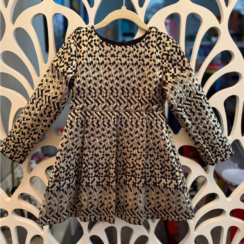 Billieblush Black and Cream Geometric Kids Dress